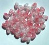 50 9mm Crystal & Medium Pink Twisted Oval Crackle Beads